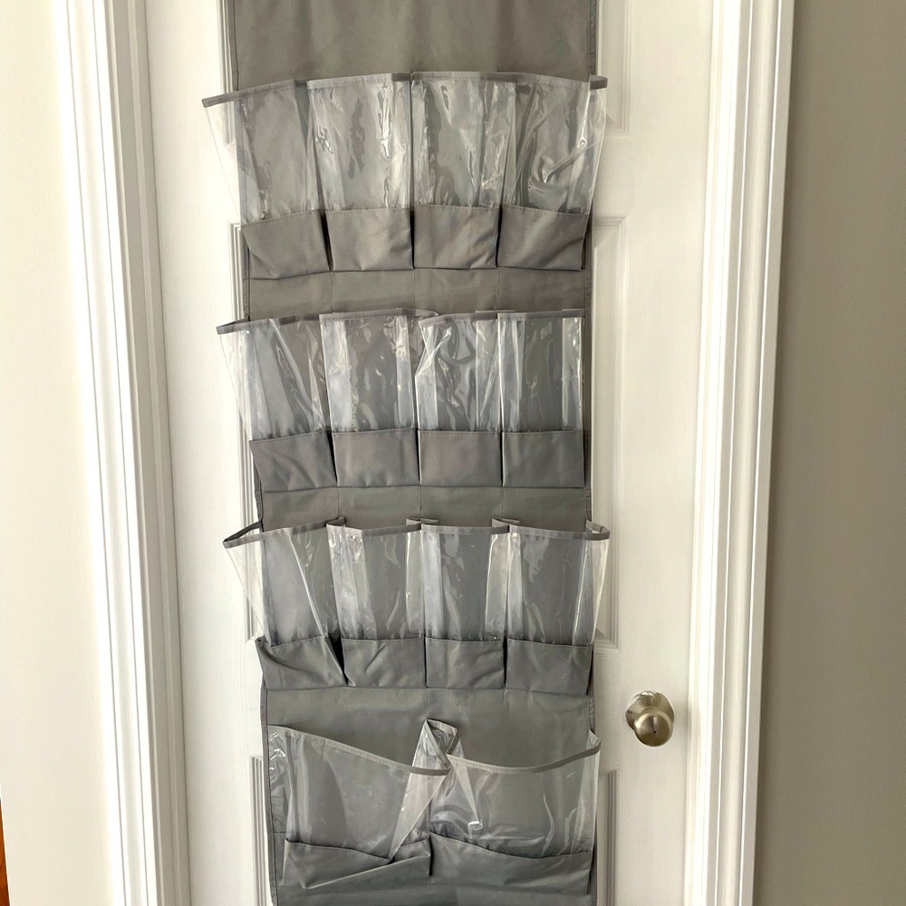 Grey over door shoe rack